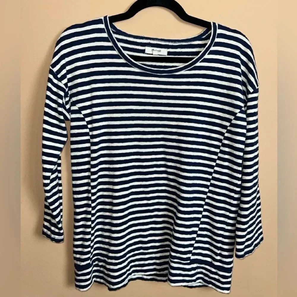 Madewell Navy and White Striped Long Sleeve Tee